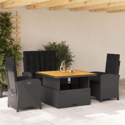 Ensemble &agrave; manger de jardin 4 pcs avec coussins noir