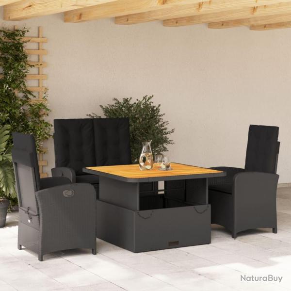 Ensemble � manger de jardin 4 pcs avec coussins noir