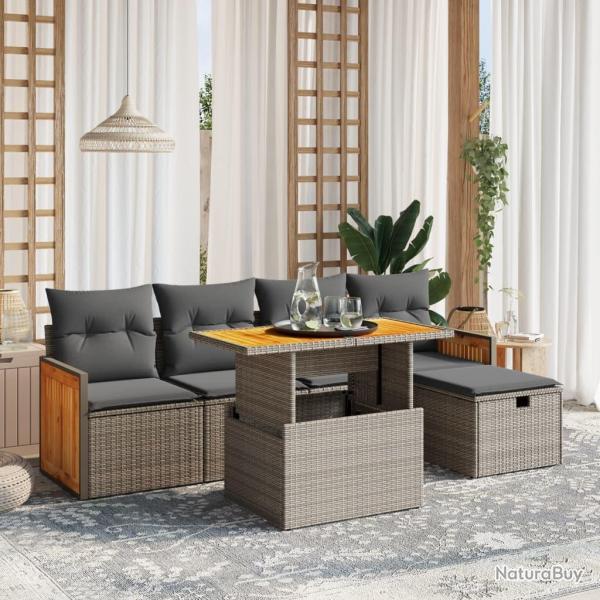 Salon de jardin 6 pcs avec coussins gris r�sine tress�e