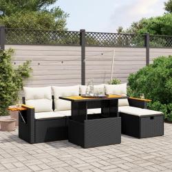 Salon de jardin 6 pcs avec coussins noir r&eacute;sine tress&eacute;e