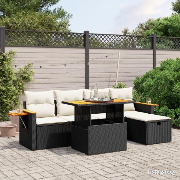 Salon de jardin 6 pcs avec coussins noir r�sine tress�e