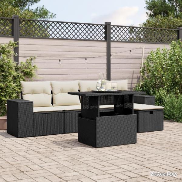 Salon de jardin 6 pcs avec coussins noir r�sine tress�e