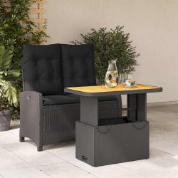 Ensemble &agrave; manger de jardin coussins 2pcs noir r&eacute;sine tress&eacute;e