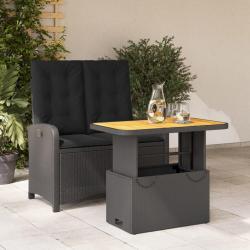Ensemble &agrave; manger de jardin coussins 2pcs noir r&eacute;sine tress&eacute;e