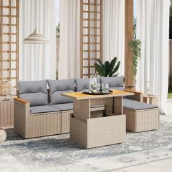 Salon de jardin avec coussins 6 pcs beige r&eacute;sine tress&eacute;e