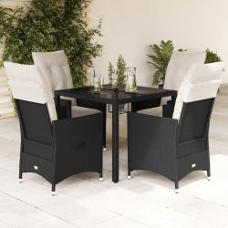 Ensemble &agrave; manger de jardin coussins 5pcs Noir R&eacute;sine tress&eacute;e