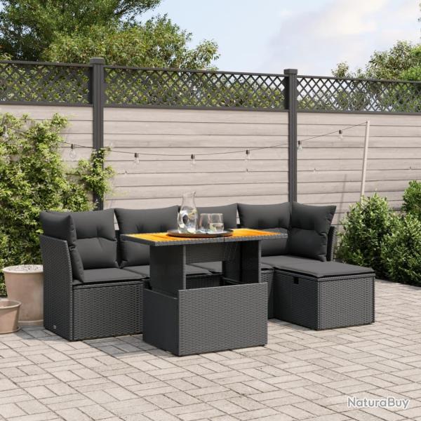 Salon de jardin 6 pcs avec coussins noir r�sine tress�e
