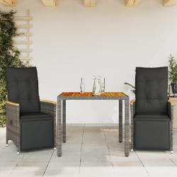 Ensemble de bistro de jardin 3 pcs coussins gris poly rotin