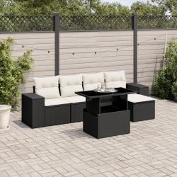 Salon de jardin 6 pcs avec coussins noir r&eacute;sine tress&eacute;e