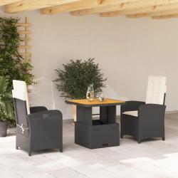 Ensemble &agrave; manger de jardin avec coussins 3 pcs Noir