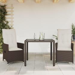 Ensemble de bistro 3 pcs avec coussins marron r&eacute;sine tress&eacute;e