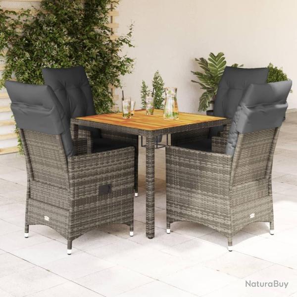 Ensemble � manger de jardin 5 pcs coussins gris r�sine tress�e