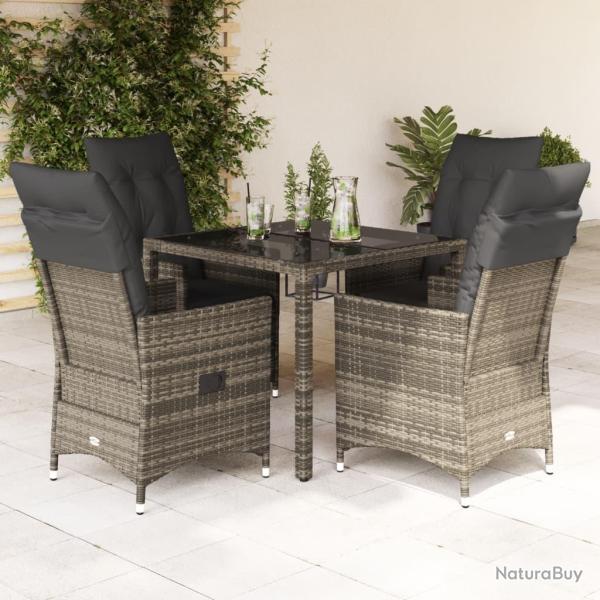Ensemble � manger de jardin 5 pcs coussins gris r�sine tress�e