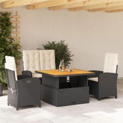 Ensemble &agrave; manger de jardin 4 pcs avec coussins noir