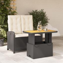 Ensemble &agrave; manger de jardin coussins 2pcs noir r&eacute;sine tress&eacute;e