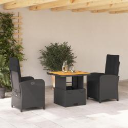 Ensemble &agrave; manger de jardin avec coussins 3 pcs Noir