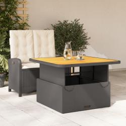 Ensemble &agrave; manger de jardin coussins 2pcs noir r&eacute;sine tress&eacute;e