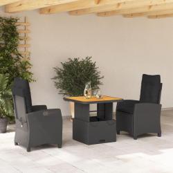 Ensemble &agrave; manger de jardin avec coussins 3 pcs Noir