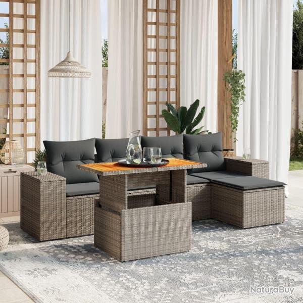 Salon de jardin 6 pcs avec coussins gris r�sine tress�e
