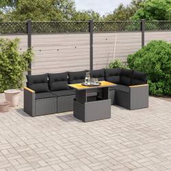 Salon de jardin 7 pcs avec coussins noir r&eacute;sine tress&eacute;e