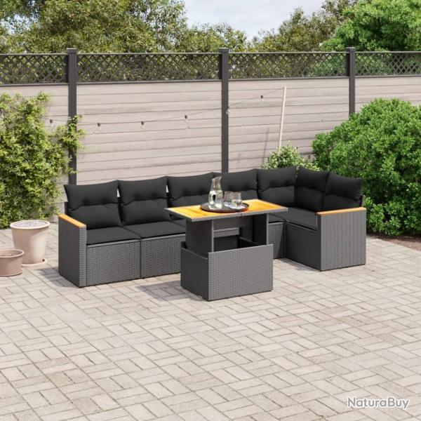 Salon de jardin 7 pcs avec coussins noir r�sine tress�e