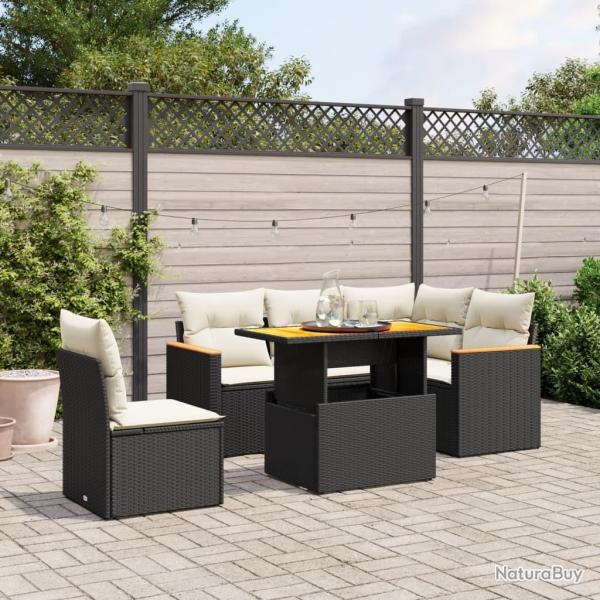 Salon de jardin 6 pcs avec coussins noir r�sine tress�e