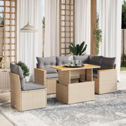 Salon de jardin avec coussins 6 pcs beige r&eacute;sine tress&eacute;e
