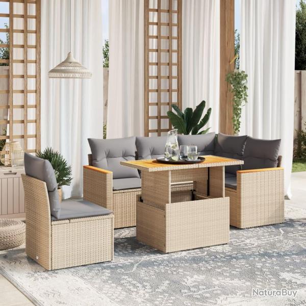 Salon de jardin avec coussins 6 pcs beige r�sine tress�e