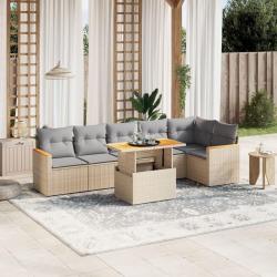 Salon de jardin avec coussins 7 pcs beige r&eacute;sine tress&eacute;e