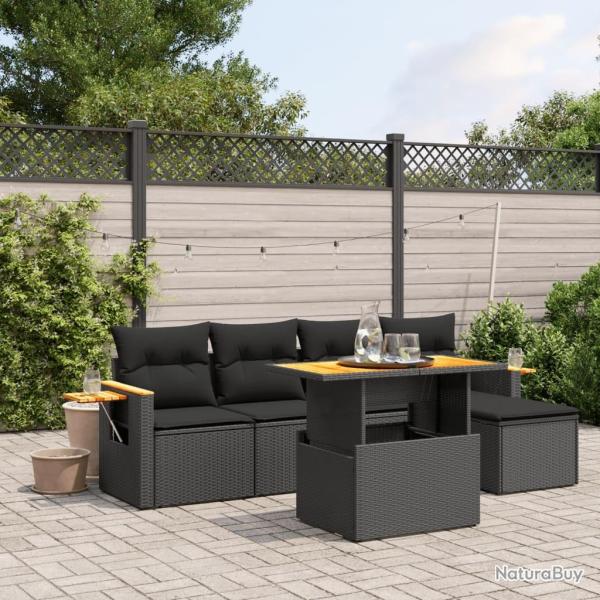 Salon de jardin 6 pcs avec coussins noir r�sine tress�e
