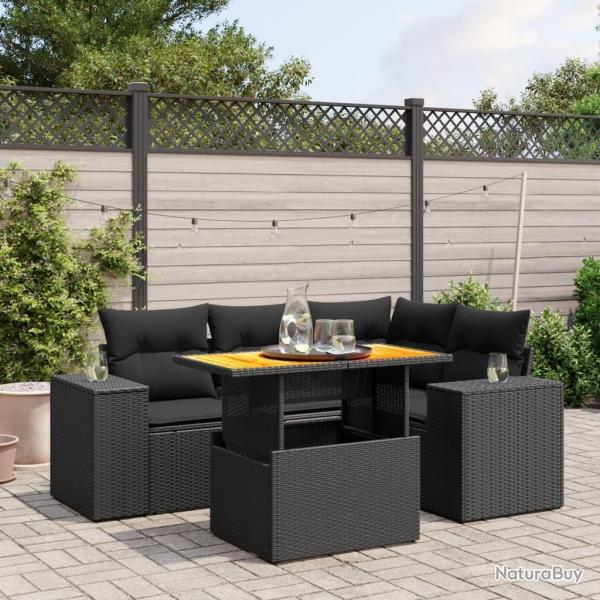 Salon de jardin 5 pcs avec coussins noir r�sine tress�e