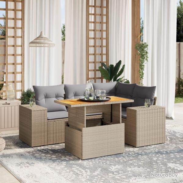 Salon de jardin avec coussins 5 pcs beige r�sine tress�e