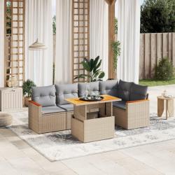 Salon de jardin avec coussins 6 pcs beige r&eacute;sine tress&eacute;e