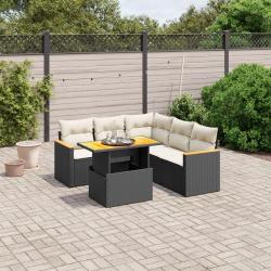 Salon de jardin 6 pcs avec coussins noir r&eacute;sine tress&eacute;e