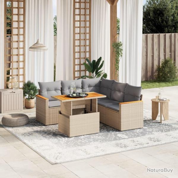 Salon de jardin avec coussins 6 pcs beige r�sine tress�e