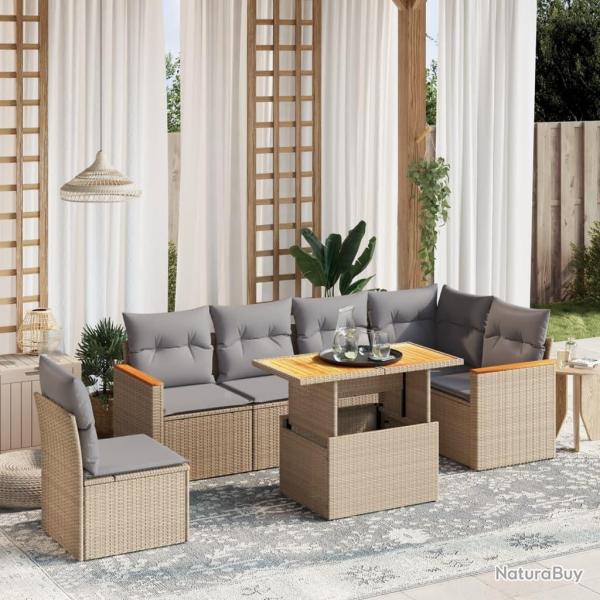 Salon de jardin avec coussins 7 pcs beige r�sine tress�e
