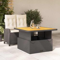 Ensemble &agrave; manger de jardin coussins 2pcs noir r&eacute;sine tress&eacute;e