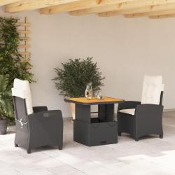 Ensemble &agrave; manger de jardin avec coussins 3 pcs Noir