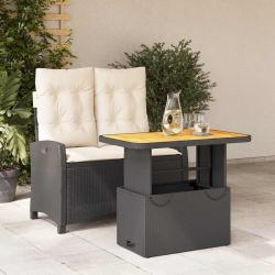 Ensemble &agrave; manger de jardin coussins 2pcs noir r&eacute;sine tress&eacute;e
