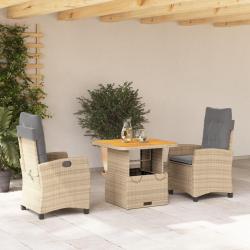 Ensemble &agrave; manger de jardin et coussins 3 pcs Beige poly rotin