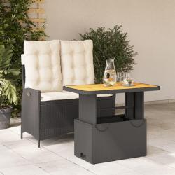 Ensemble &agrave; manger de jardin coussins 2pcs noir r&eacute;sine tress&eacute;e