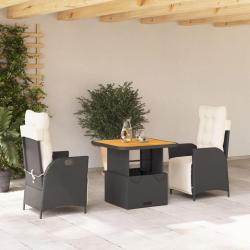 Ensemble &agrave; manger de jardin avec coussins 3 pcs Noir