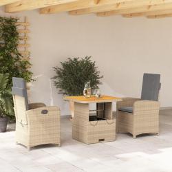 Ensemble &agrave; manger de jardin et coussins 3 pcs Beige poly rotin