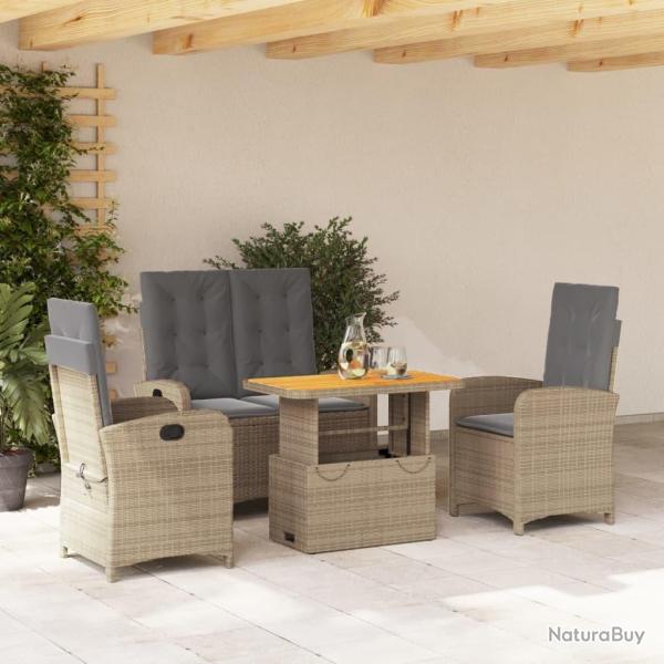 Ensemble � manger de jardin coussins 4 pcs beige r�sine tress�e