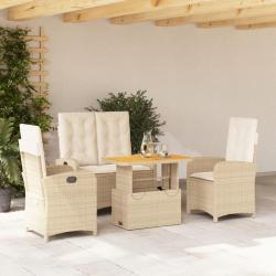 Ensemble &agrave; manger de jardin coussins 4 pcs beige r&eacute;sine tress&eacute;e