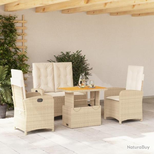 Ensemble � manger de jardin coussins 4 pcs beige r�sine tress�e