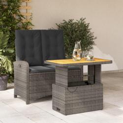 Ensemble &agrave; manger de jardin et coussins 2 pcs gris rotin