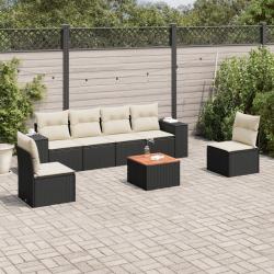Salon de jardin 7 pcs avec coussins noir r&eacute;sine tress&eacute;e