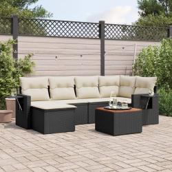 Salon de jardin 7 pcs avec coussins noir r&eacute;sine tress&eacute;e