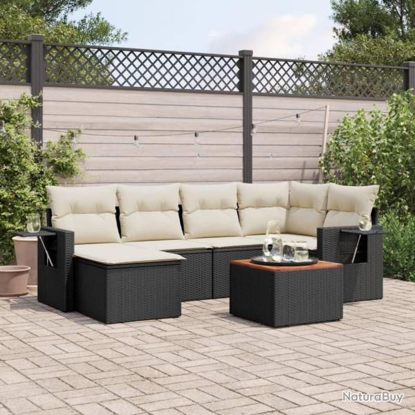 Salon de jardin 7 pcs avec coussins noir r�sine tress�e